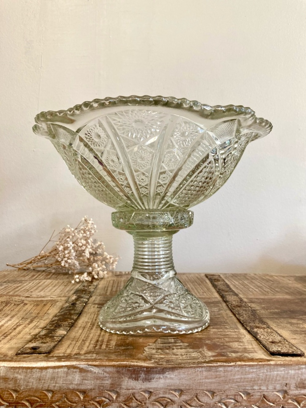 Mismatched Glass Punch Bowl and Base Flowers Pattern